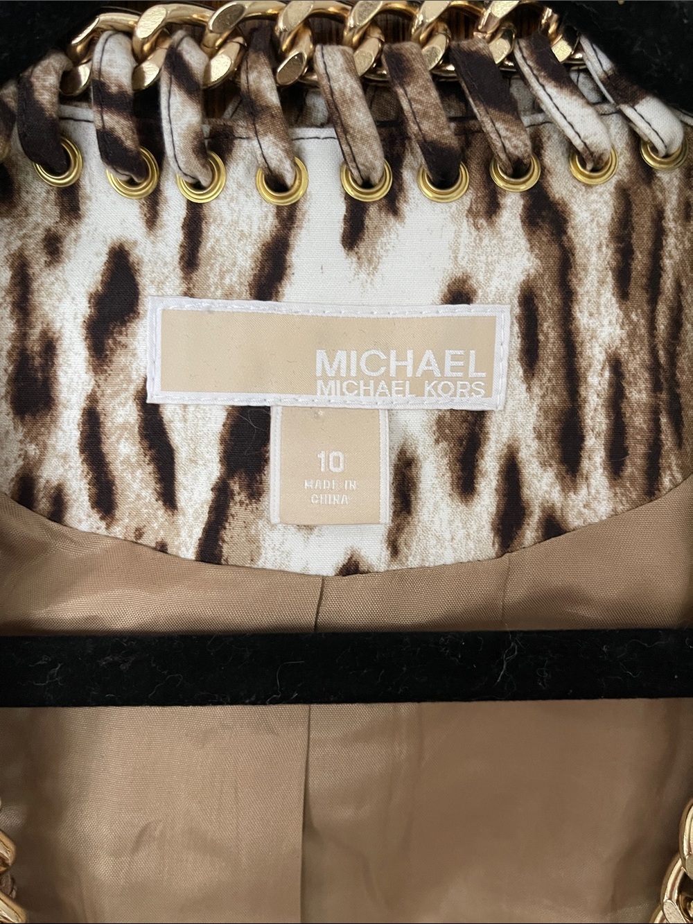 Michael Kors Leopard Print Chain-Trim Open Jacket - Brown/White - Picture 2 of 8